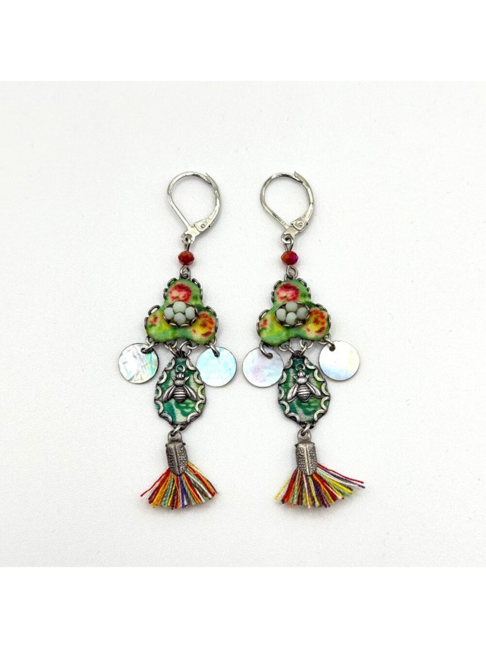 Ayla Bar Multicolor Floral Tassel Dangle Silver-Tone Earrings
